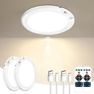 [New deal] - 2 Pack Rechargeable Motion Sensor Ceiling Light with Remote - Magnetic Wireless Ceiling Light Battery Powered for Closet Shower Stairs Shed Hallway ect