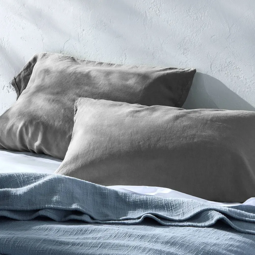 Casaluna 100% Linen Pillowcases, Dark Gray, Linen Texture Bedding Pillow Covers