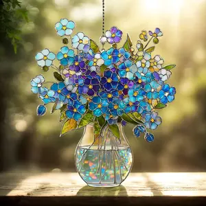 Forget Me Not Suncatcher, Stained Glass Style Floral Window Hanging, Gift for Mom