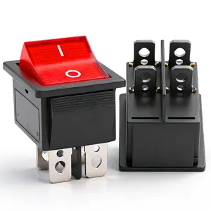 2Pcs DPST 4 Pins 2 Position ON/Off Red LED Illuminated Rocker Switch AC 10A/125V 6A/250V Boat Toggle Switch, Model KCD4 KCD2-201N-R