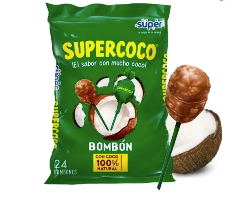 Supercoco,  Coconut Lollipops made with 100% Natural Coconut Colombian Candy 24 Counts Pack, Sabor coco.
