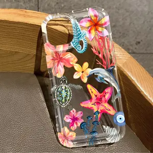 1pc Starfish Dolphin Coral Jellyfish UV Print Phone Case, Fits iPhone 17 16 15 14 13 12 11, Trendy Gift for Valentine's Day Birthday Christmas Halloween