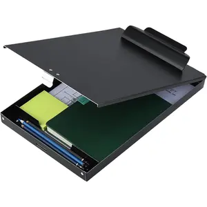 Recycled Aluminum Storage Clipboard with Storage Box Form Holder, 9.25 x 13.78 Inches Black, Suitable for School, Office, Jobsite and Medical Staff