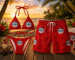 Busch L!ght Apple Matching Swimsuit, Busch Light USA Bikini n Short Matching Couple, Patriotic Couple Bikini, USA Flag Swim Trunks, Summer Beachwear Outfit