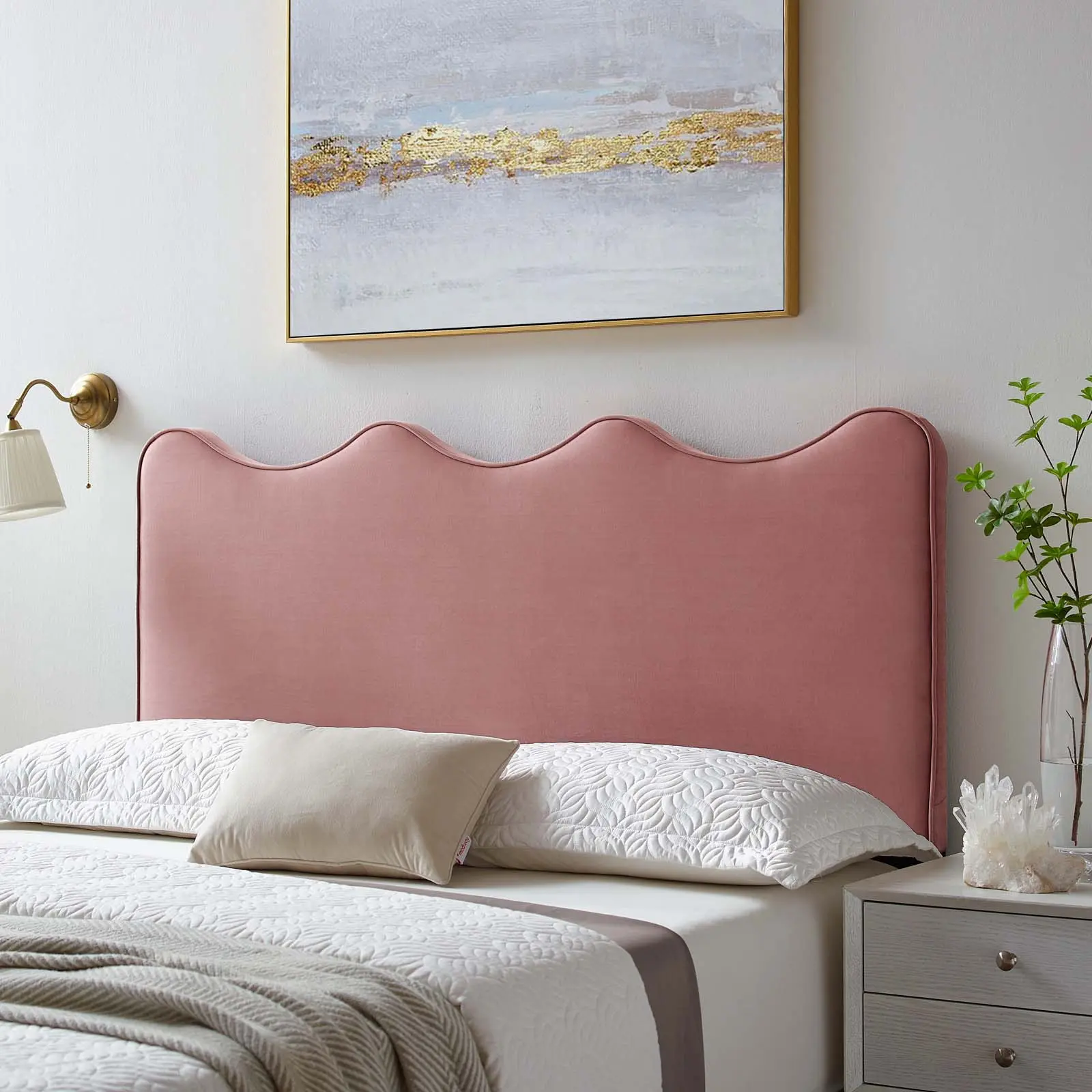 Modway Athena Soft Velvet Twin Headboard - Dusty Rose Modern Bedroom Indoor Use Furniture, Adjustable Performance Velvet Material for Bed Frames