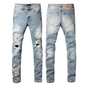 Jeans brand Jeans Men's Jeans Casual Comfort Holes Fashionable Straight Skinny Slim Fit Jeans, Ripped Stretch Jeans Denim Pants