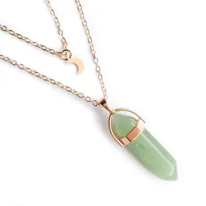 Alloy Moon Hexagonal Column Pendant Natural Crystal Point Necklace for Everyday Energy and Effortless Styling Lightweight Chain Ideal for Layering or Solo Styling Y2k Accessories jewellery