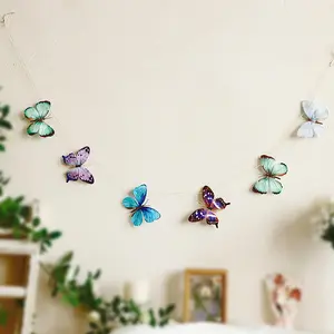 Butterfly Design Wall Hanging Garland, 1 Count Colorful 3D Butterfly Wall Decor, Wall Decor for Living Room, Bedroom, Party, Wedding, and Holiday, Ornaments
