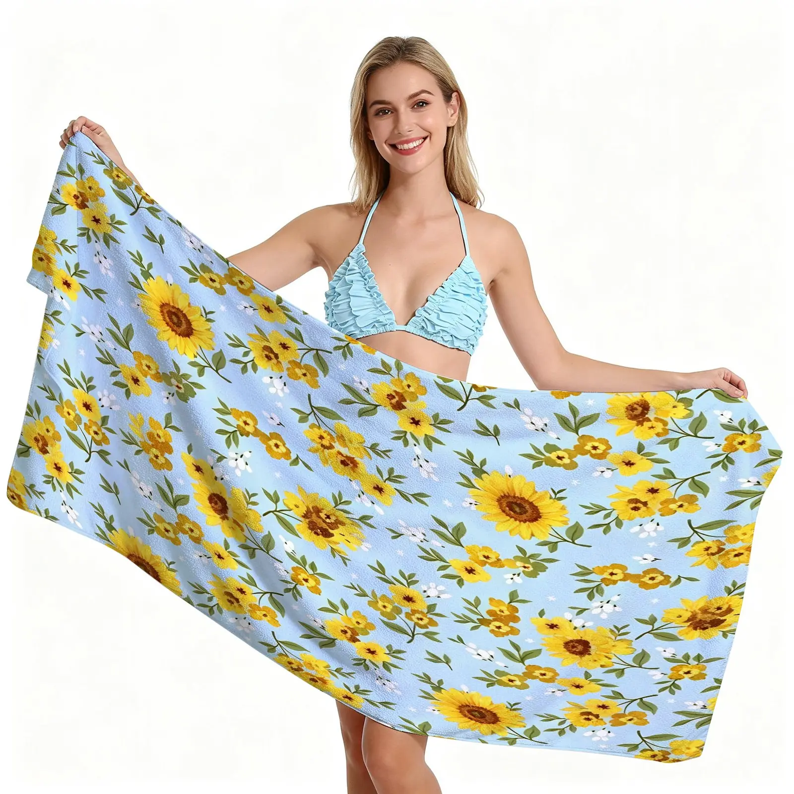 Watercolor Tiny Floral Beach Towel, Vintage Cottagecore Botanical Flower Microfiber Towel, Soft Quick Dry Absorbent Lightweight Towel for Swimming Pool Beach Travel Vacation