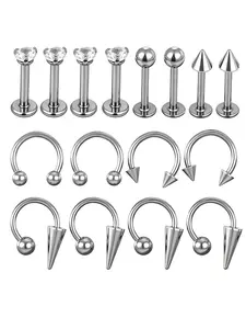 16 Pcs Lip Rings Set, Barbell Ring Horseshoe Labret Jewelry, Long Short Spike Ball, Snake Bites Lips Piercing, for Women Men