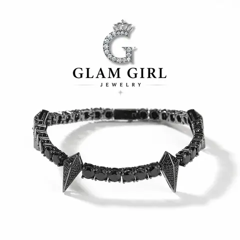 Spiked Rhinestone Decorated Bracelet - Metal Coating Trendy Jewelry for Men, 7in & 8in Sizes, 6 Colors, Punk-Inspired Stackable Modern Fashion Accessory for Concerts, Gift-Giving
