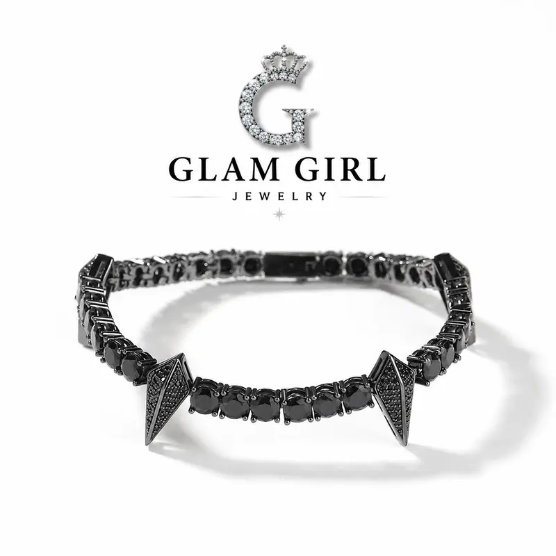 Spiked Rhinestone Decorated Bracelet - Metal Coating Trendy Jewelry for Men, 7in & 8in Sizes, 6 Colors, Punk-Inspired Stackable Modern Fashion Accessory for Concerts, Gift-Giving