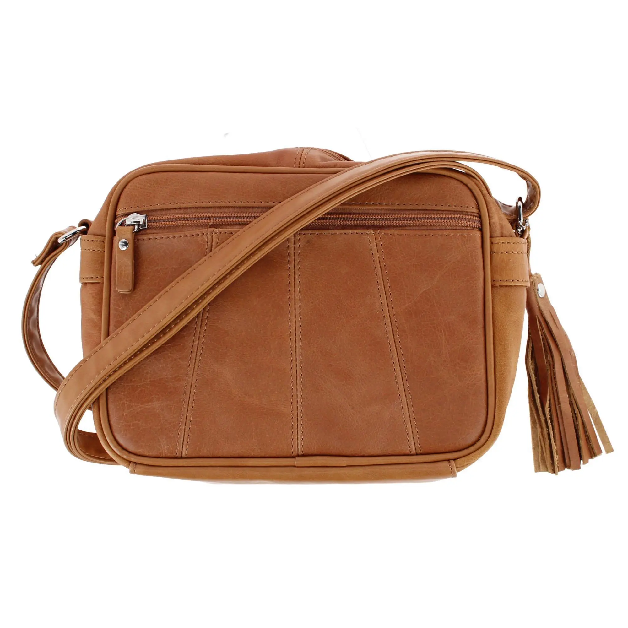 Cal-Wyn Women's Large Leather Crossbody with Zipper and Fringe Detail, Crossbody Handbags