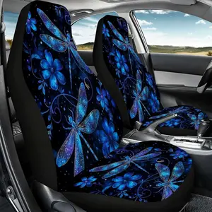 Two-piece shiny blue dragonfly and flower seat covers, Auto seat covers, designed for front seats, featuring high-back design, ideal for feminine vehicle decoration, perfect for Christmas Eve surprise. Car Seat Cushion