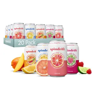 Spindrift Sparkling Water, 4 Flavor Variety Pack, Made with Real Squeezed Fruit, 12 Fl Oz (Pack of 20)