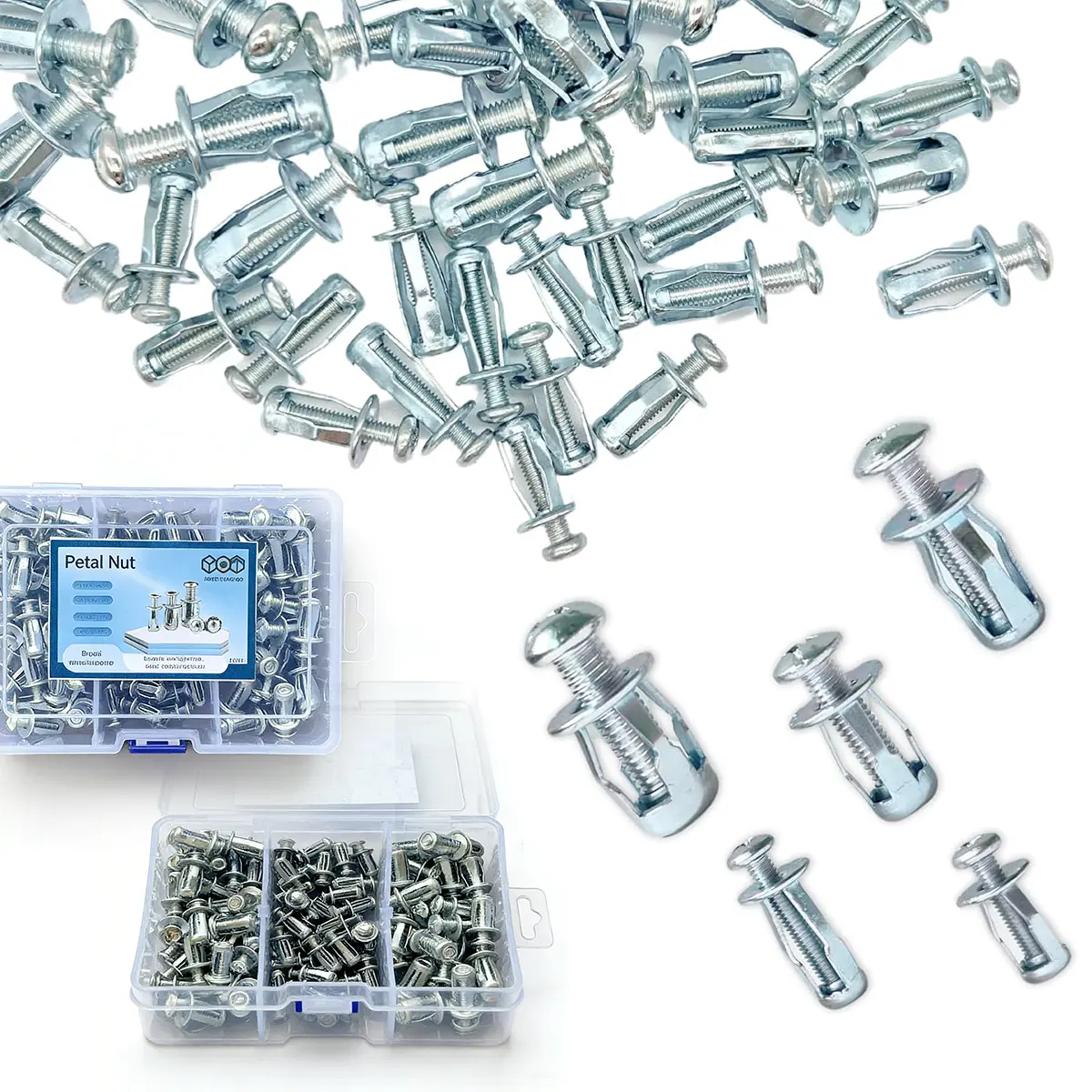 Heavy Duty Petal Expansion Nuts Assortment Kit 90pcs, M4/M5/M6 Zinc Plated Jack Nut Petal Rivet Nut Set with Socket, Secure Hollow Door Anchor Screw for Thin Metal, Plastic, Plywood