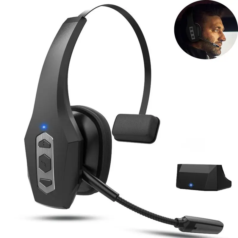 Dual-Mic Trucker Bluetooth Headset with Noise Cancelling, Adjustable Design, IPX5 Waterproof, Mobile/PC/Laptop Compatibility, Charging Support, Multi-Device Connection, High-Quality Portable Audio Earbuds for Work, Travel