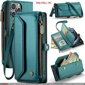 Leather Crossbody Bag with Zipper Wallet, Shockproof Protective Phone Case Cover Cellphone Accessories for iPhone 17 Pro Max 17 17 Pro 16 Pro Max 15 14 13 12 11, Card, Cell Phone Purse, Cross Body Bags