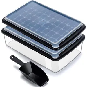 Tray with Lid And Bin for Freezer - 2 * 55 Nugget Ice Maker Tray,  Coffee Ice Mold for Easy Release Small Cubes, with Ice Container Scoop, Flexible Durable Plastic,