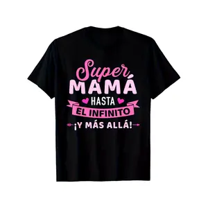 Spanish Super Mom Text T Shirt in Black with Pink Print Unisex Retro Round Neck Short Sleeve Top featuring Spanish Phrase Ideal Gift for Mothers Day Christmas and Valentines