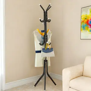 Coat Rack Freestanding Hall Tree with 12 Hooks Entryway Hanger Stand for Clothes Hats Bags Hallway Bedroom Office Space-Saving Sturdy Triangular Base - Furniture