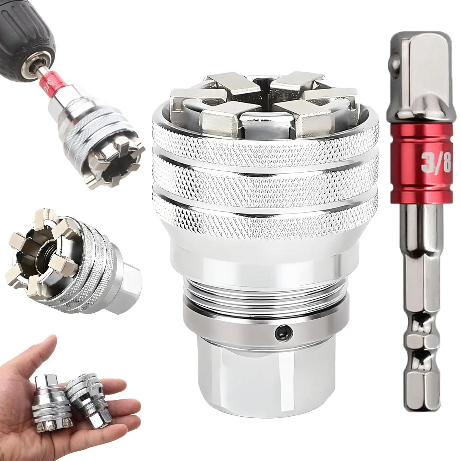 Universal Socket Wrench Tool, Adjustable 7-19mm Socket Adapter for 3/8" Drive Ratchet and Power Drill