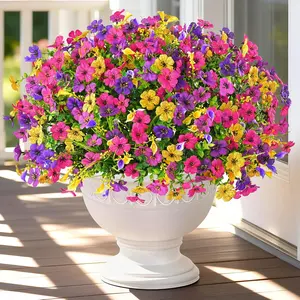 12 Bundles UV-Resistant Faux Silk Colorful Daisy Artificial Flowers - Realistic Outdoor Fake Plants for Home Planter, Porch, Patio, Window Spring Home Decor