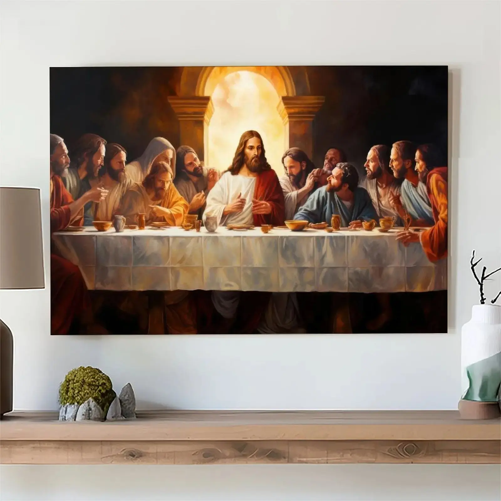 Last Supper Canvas Wall Art - Jesus and Disciples Faith-Based Religious Print, Christian Message Decoration, Peaceful Vibes Living Room Decor, Home Decor Gift for Bedroom, Thanksgiving Easter Present, Classic Indoor Art, Wall Decor, House Decor