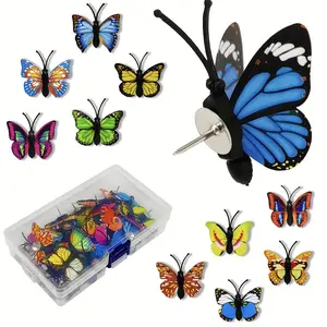 20pcs Vibrant Butterfly Push Pins - Colorful, Decorative Thumb Tacks with Clear Plastic Heads for Photo Walls, Cork & Bulletin Boards - Durable PVC Material, Random Assortment of Patterns