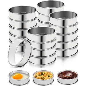 20 English-style muffin rings, stainless steel muffin rings, 3inch double-roll non-stick muffin tart ring molds, suitable for home baking and food preparation