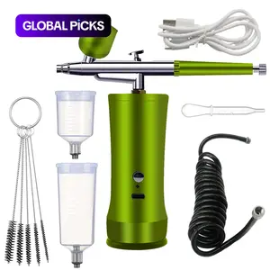 Electric Airbrush Kit with Compressor, Rechargeable Portable Cordless Air Brush Set, Handheld Airbrush Gun for Nail Art, Makeup, Painting and Cake Decor, Expert Airbrush Kit, Metal #GLOBAL PICKS