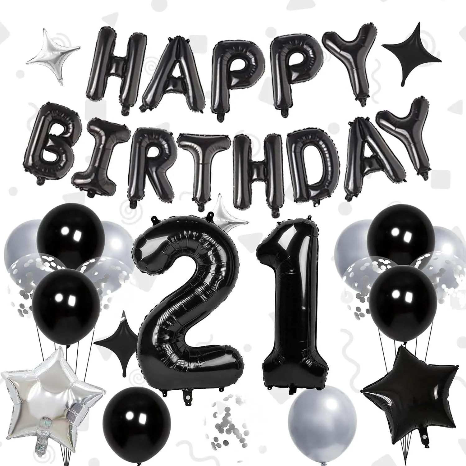 32-Inch Number 21 Balloon Set with Foil Letters & Star Balloons for 21st Birthday Party Decor