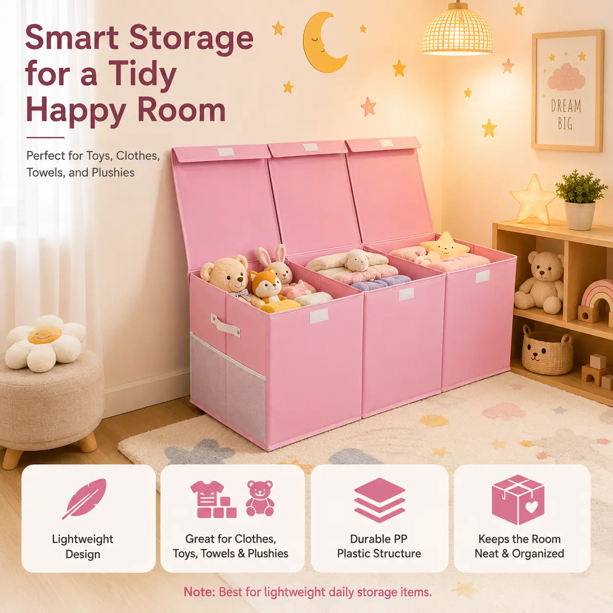 Classic Fabric Rectangular Household Storage Bin with Lid - Collapsible, Compartmented, Durable, Dustproof, Flexible Clothes Basket Organizer for Room Decluttering & Container Solutions (Ideal for Clothes, Toys)
