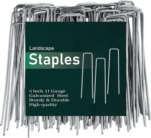 6 Inch 25 Pack Galvanized Landscape Staples 11 Gauge Turf  Stakes Tent Stakes Landscaping Fabric SOD Pins Yard Stakes for Weed Barrier Fabric
