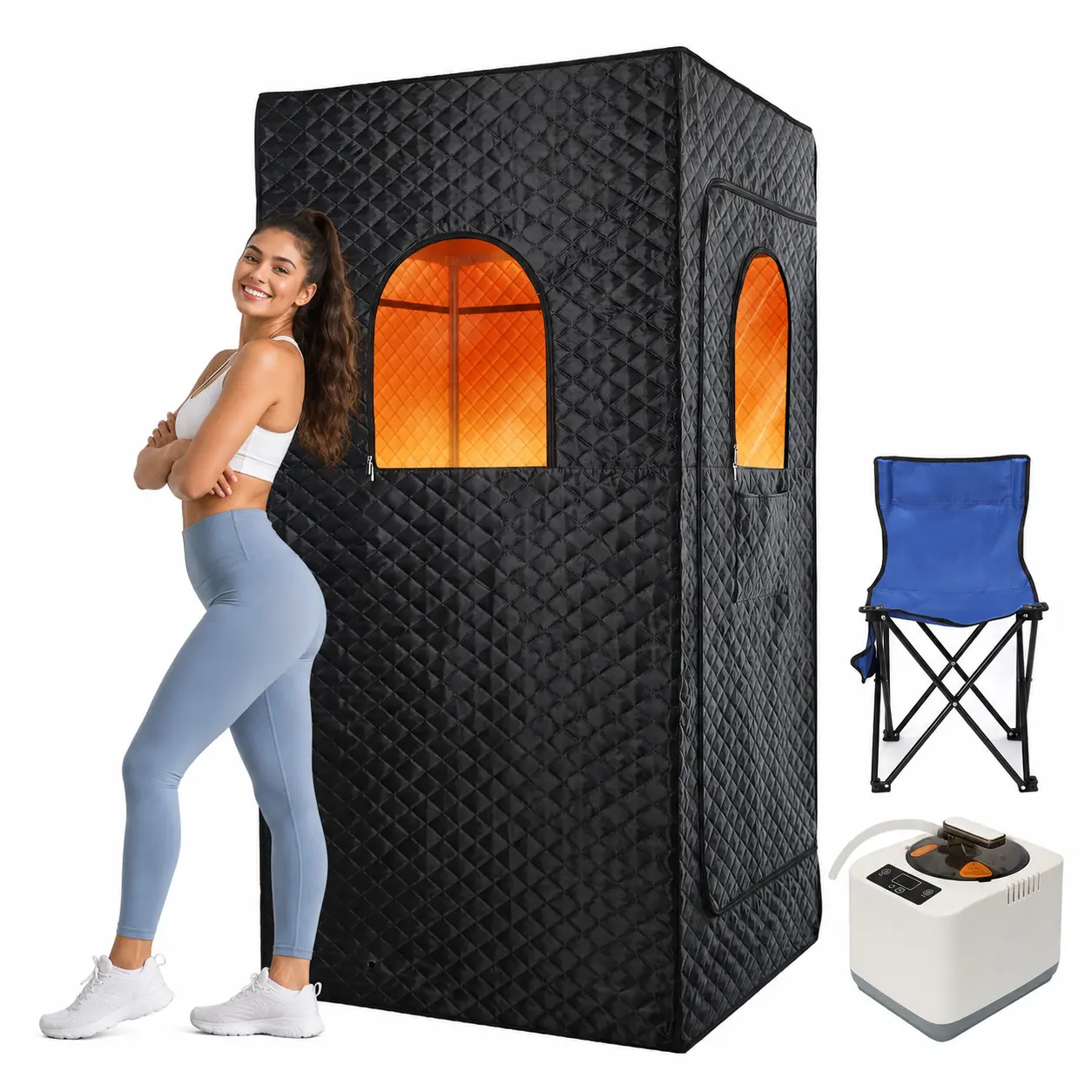 Portable Steam Sauna, Portable Sauna for Home, Sauna Tent Sauna Box with 3L Steamer, Remote Control, Folding Chair, 9 Levels, 2.9’ x 2.9’ x 5.9’
