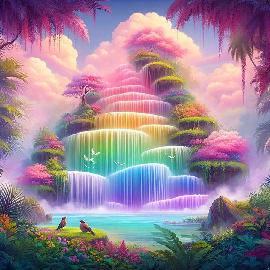 Rainbow Waterfall Pattern DIY Diamond Arts Colorful Painting Kit without Frame, DIY 5D Diamond Arts Colorful Painting Kit, Wall Art Decor for Home, Diamond Art Tools, Diamond Painting Kits