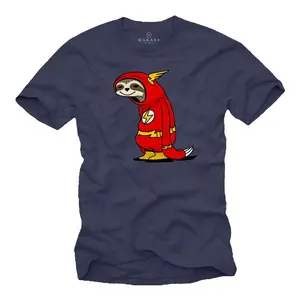 Funny men's T-shirt with print, flash sloth, blue, cool nerd gift for him - large sizes, round neck