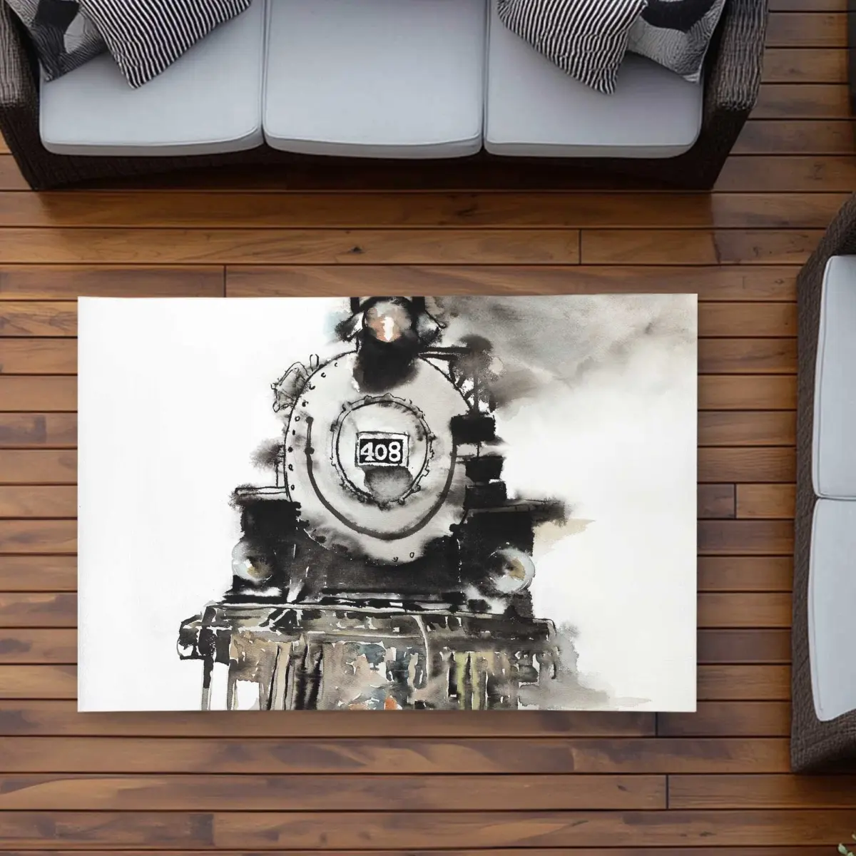 Begin Home Decor C1ROAR35OEYD4Z 3 x 5 ft. Vintage Train Industrial Outdoor Rectangle Area Rug for Home Decor