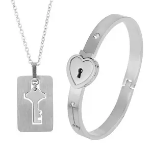 Couple Jewelry Set – Titanium Steel Love Lock Bracelet & Key Necklace for Him & Her