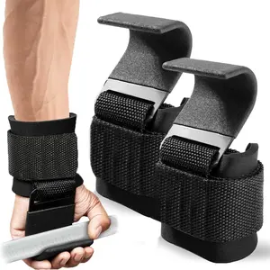 Fitness Weight Lifting Hooks for Men & Women 8mm Thick Wrist Padding Powerlifting Shrugs Rows Deadlift Support Gym Lifting Straps with Pull Up Hooks