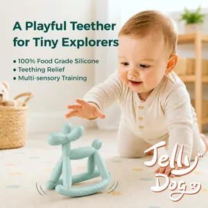 Miraloop Baby Silicone Teething toy with Rockable Balloondog Design(3–18 Months) — 8 Chewing Ends for Teething Pain Relief, Easy-Grip Bars for Hand Training, Wrist Loop to Reduce Drops,BPA-Free Sensory Teether