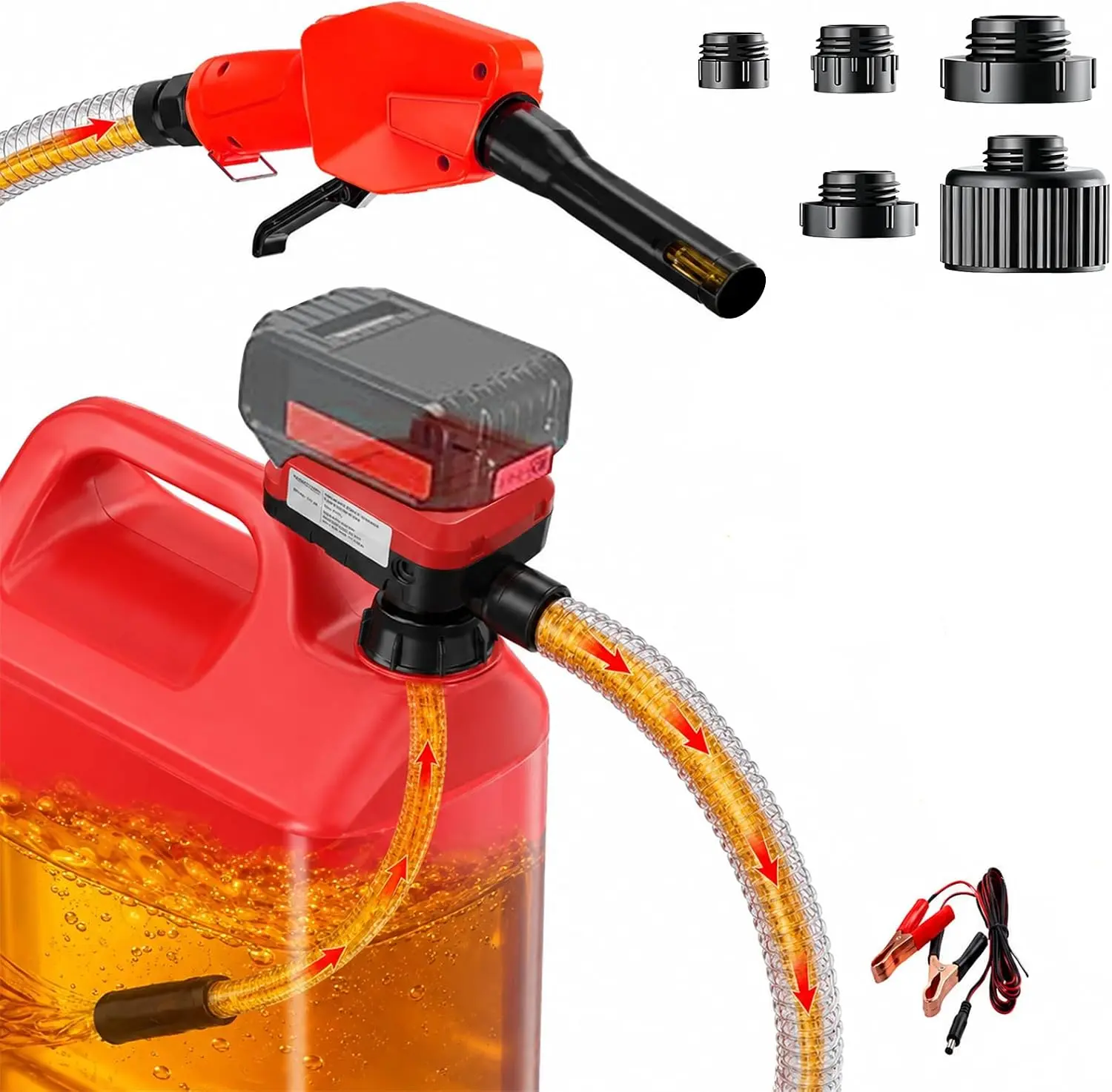 Redane 4.6GPM Cordless Fuel Transfer Pump - Auto-Stop, Hand Nozzle, Leak-Proof Design, 59" Hose, 5 Adapters - Compatible with DeWalt 20V & Milwaukee 18V Batteries, Portable Utility Pump