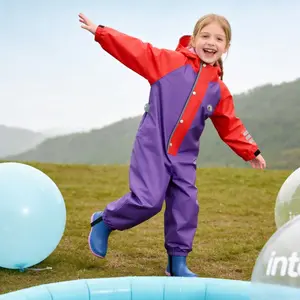 Color Block One-Piece Kids Raincoat - Full-Body Waterproof for School & Outdoor Activities & Rainy Day Rainproof