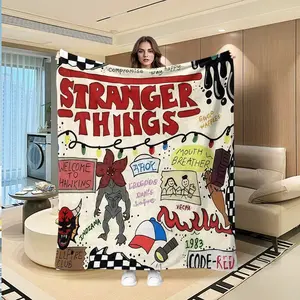 Stranger Things Retro Graffiti Figure Print Blanket, Creative Digital Print Flannel Material Throw, Thanksgiving Valentine Christmas Gift, Holiday Decorative Giftable Blanket