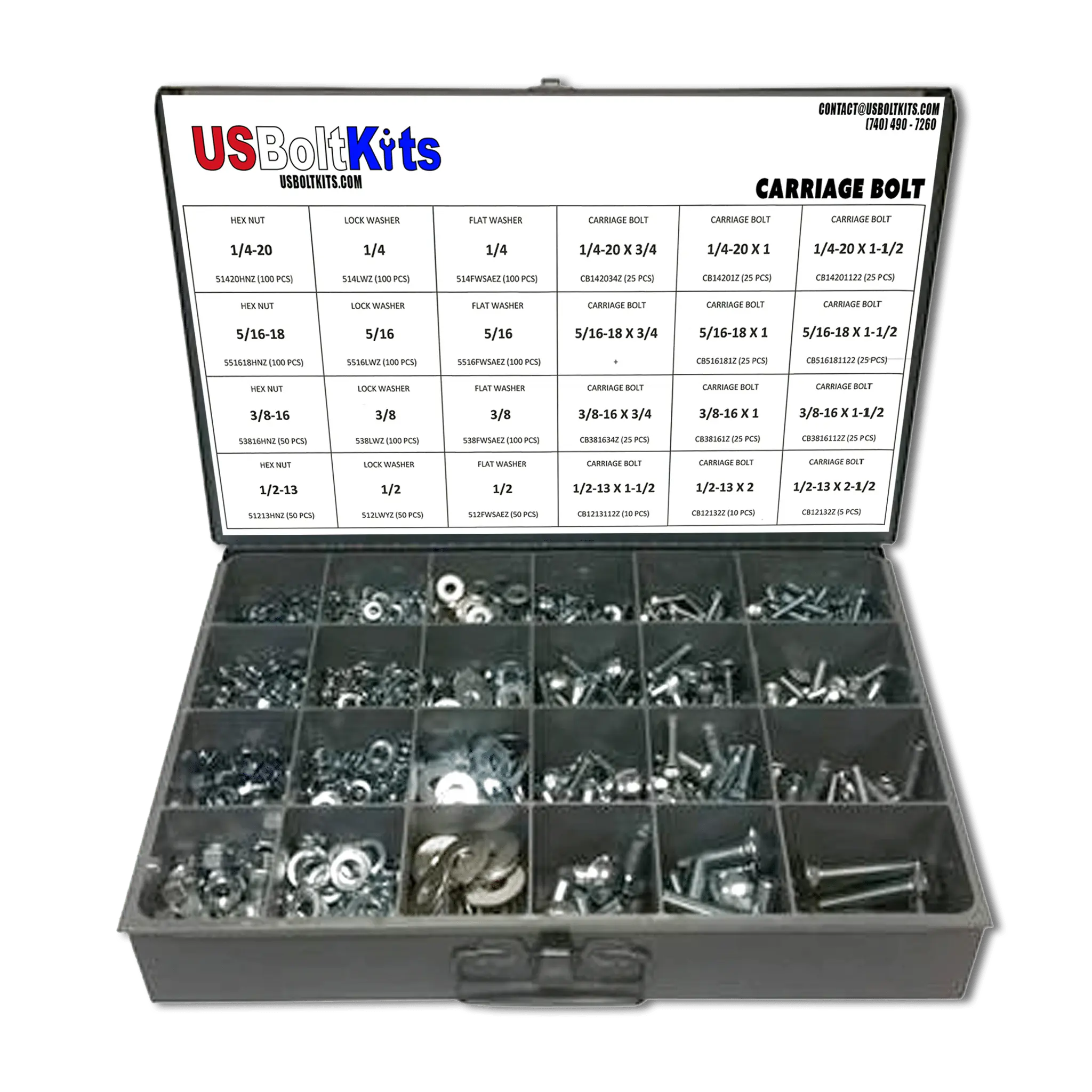 1250 Piece Carriage Bolt Assortment - Durable Fasteners for Back to Drawer, Tools & Hardware Applications