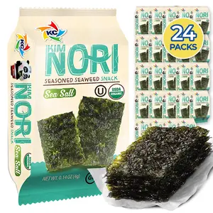 KIMNORI Organic Seasoned Seaweed Snack Sheets – Roasted Crispy, 100% Natural Laver, Organic Sea Salt Flavor, 24 Individual 4g (0.14 oz) Premium Packs