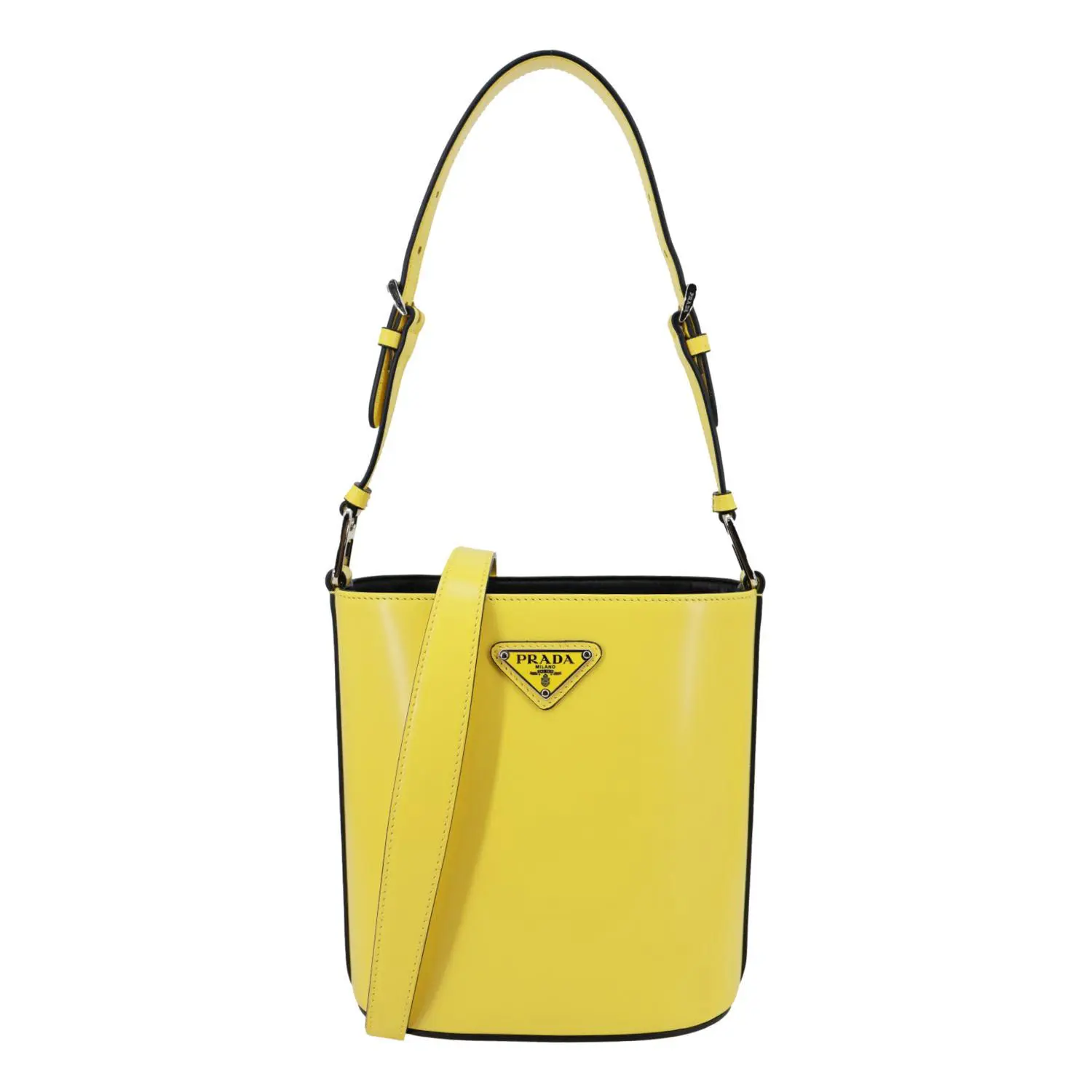Pre-owned PRADA Leather Shoulder Bags Panier Spazzolato Soft Calfskin Bucket Bag Bright Yellow