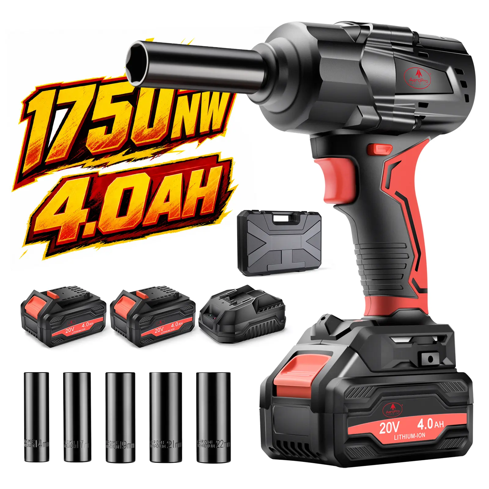 1750N.m Cordless Impact Wrench, All-Metal Cordless Impact Gun with 2 * 4.0Mah,Electric Impact Wrench with 5 Sleeves Power Tools,1/2 Brushless Impact Gun, Electric Impact Driver for Car Truck RV