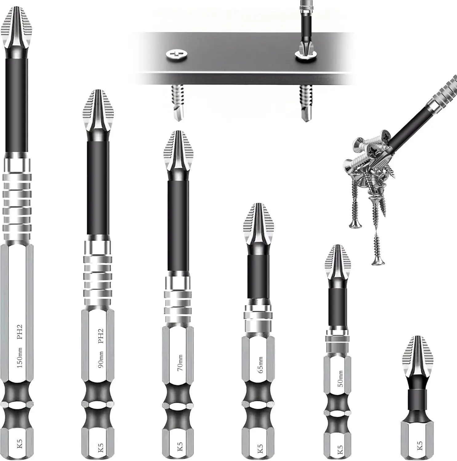 2026 New K5 Impact Resistant Screwdriver Bit Set - 6PCS/9PCS Rust-Proof Alloy Magnetic Bits, Slip-Resistant, Strong Durability, 25mm/50mm/65mm/70mm/90mm/150mm Power Tool Accessories