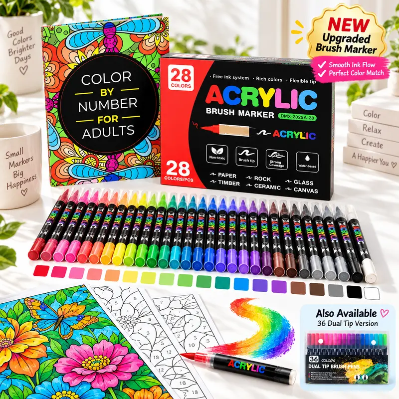 Adult Paint by Numbers Art Craft Kit - 36 Colors Dual Tip Brush Pens, Premium Flexible-Tip Detail Supplies, Handcraft Set, Drawing Painting Kit, DIY Craft Gifts for Stress Relief & Creative Self-Expression
